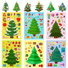 6Sheets Christmas Tree Puzzle Stickers For Kids, Make‑Your‑Own Christmas Tree Mix And Match Sticker Sheets, DIY Decorate Xmas Tree With Ornaments Gift Decals, Christmas Party Favors Children Craft Activities - Multicolor - View 1
