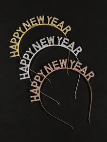 1pc Rhinestone "Happy New Year" Headband, Elegant Women's Party Accessory, Christmas Crown Headpiece, Suitable For New Year's Eve - Happy New Year Headband - View 7