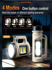 High Power LED COB Flashlight USB Solar Rechargeable Handheld Searchlight 4 Lighting Modes Waterproof Dual Light Source Outdoor Camping Emergency Repair Flashlight - Khaki - View 4