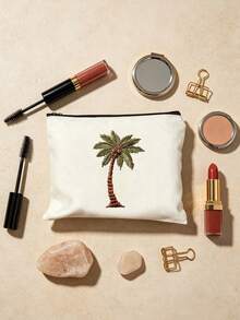 Coconut Tree Print Makeup Bag,Organizing Bag, Coin Purse, Palm Tree Toiletries Storage Bag, Gift For Birthday, Saudi National Day - Multicolor - View 6