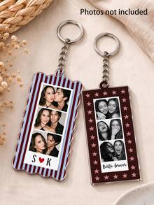 Decorative Acrylic Photo Strip Keychain - DIY Photo Insert Key Ring, Wavy Edge & Star Pattern Frame Bag Charm, Memorial Gift For Best Friend Or Loved One (Photo Not Included) - Multicolor - View 3