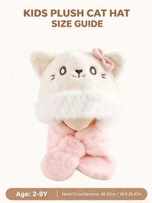 Autumn/Winter Kids Hat & Scarf Set, Cute Cat Design Plush Thickened Ear-Protective Hat For 2-8 Years Old - Multicolor - View 5