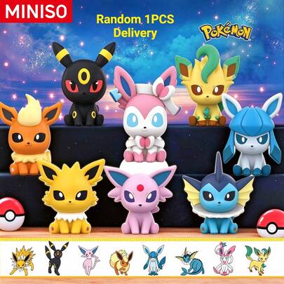 Figura coleccionable de la serie de evolución de Eevee de Pokémon de MINISO, 1 estilo aleatorio, decoración de escritorio linda, adecuada para el hogar y la oficina, regalo de cumpleaños y Navidad