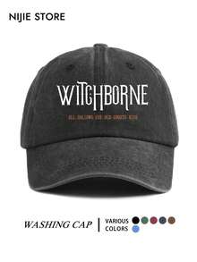 1pc Unisex Vintage Washed Baseball Cap With WITCHBORNE Graphic Print, Soft Comfortable Adjustable Classic Dad Hat, Outdoor Casual Wear Baseball Cap Suitable For Daily Use, Warm Windproof Hat, Perfect Halloween Gift For Friends - A - View 9