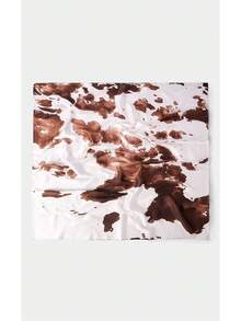 Noxbound 1pc Women's Elegant Fashion Tie Dye Pattern Printed 90cm Square Scarf - Brown and White - View 2