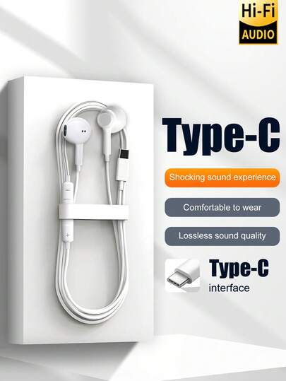 Auriculares Premium In-Ear USB C, Auriculares Tipo C con Jack, Reducción de Ruido Integrada, Control de Cable de Tres Botones para Controlar Música, Llamadas Telefónicas y Volumen, Auriculares In-Ear Compatibles con 16/16 Plus/17 Pro/16 Pro Max, Serie 15, Galaxy S24/S23/S22