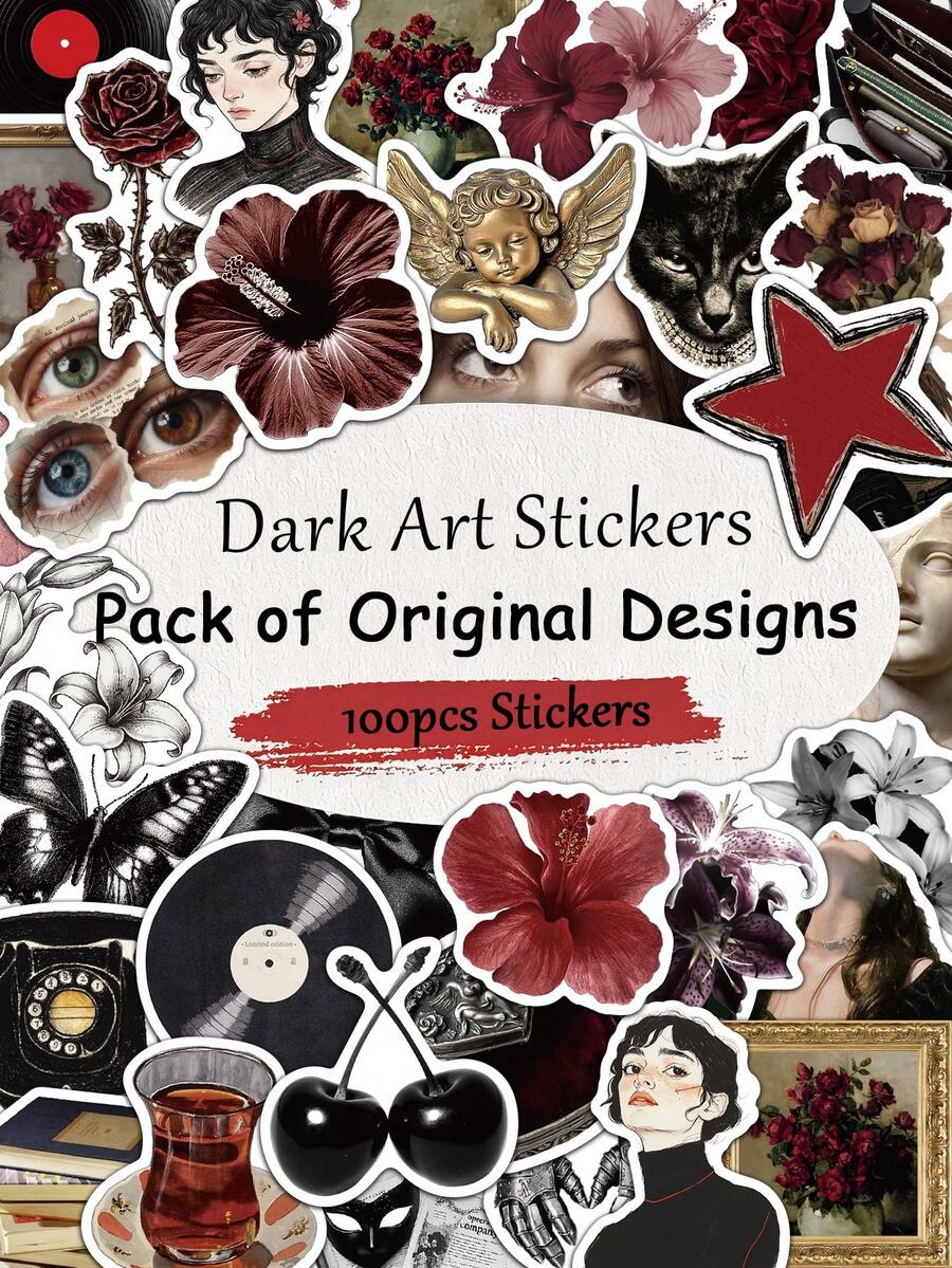 100PCS Dark Art Stickers, Vintage Museum Aesthetic Vinyl Decals For Laptops, Phone Cases, Scrapbooks, Suitcases And DIY Crafts - one-size - View 1