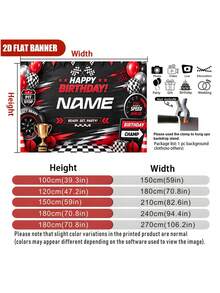 Customizable Name Racing Champion Theme Birthday Banner, Black & White Checkered Flag, Balloons, Tires, Gold Trophy, Road Barrier Design, Racing Birthday Party Wall Decor Photo Backdrop - Black - View 6