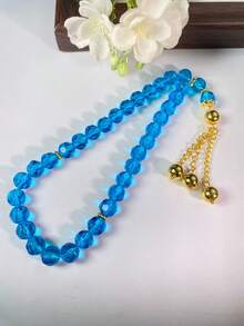 1pc 33pcs Multicolor Faceted Faux Crystal Tasbih Prayer Beads With Gold Chain, Bell And Tassel, Muslim Prayer Beads - Multicolor - View 7