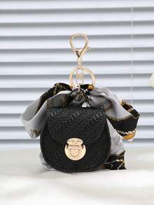 Holiday Gift Travel Bag Charm Accessory, Mini Transparent Earphone Pouch Pendant, Novelty Mini Silk Scarf Coin Purse - Black - View 1