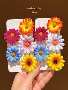 10pcs Sweet Style Sunflower Hair Clips Hair Accessories For Daily Wear - Multicolor - View 5