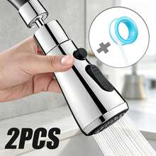 Kitchen Faucet Spray Head | Multi-Spray Mode With Stop Button Faucet Replacement Nozzle, Plus 1 Roll Of Tape - Silver - View 8