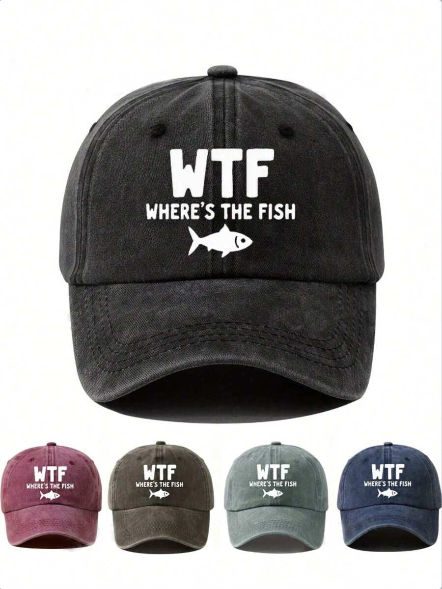 Street Fashion "Where's The Fish" Print Baseball Cap - Vintage Trucker Hat, Suitable For Fishing Enthusiasts, Outdoor Sports, Camping, Hip-Hop Style - Where's the Fish - View 1