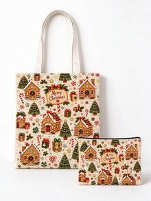 Tas Tote Wanita Kapasitas Besar yang Dapat Digunakan Kembali, Motif Manusia Kue Jahe - Poliester Lembut Dua Sisi Gaya Natal, Cocok untuk Pantai, Belanja, Penggunaan Sehari-hari, Tas Bahu Portabel untuk Piknik, Perjalanan, Hadiah - MultiWarna - View 12