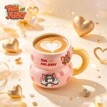 TOM AND JERRY. Cute Cartoon Gourd-Shaped Ceramic Coffee Mug With Lid, Gourd-Shaped Ceramic Cup With Lid, Home And Office Water Cup Gift - Multicolor - View 10