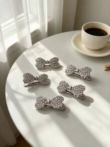 4pcs/2pcs Exquisite Luxury Sparkling Rhinestone Bow Hair Clips, Girls Side Bangs And Loose Hair Styling Hair Clips, Suitable For Daily Wear, Party, Holiday Gift Giving - Silver - View 5