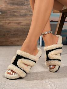 Women's Plush Casual Daily Home Half-Slip Slippers - Black - View 4