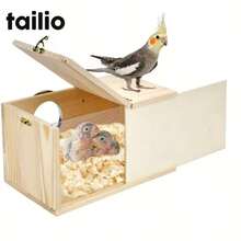 1pc Bird Nest Box, Random Color & Style, Wooden Breeding Box For Parrots, Tiger Finch, Peony Finch, Hatching, Warmth And Egg Laying - A - View 8