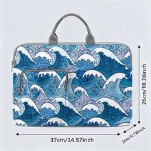 Blue & White Wave Print Laptop Bag/Briefcase - Made Of Soft Fabric, Compatible With Various Laptops And Tablets, Equipped With External Zipper Pocket And Fixed Handle, Large Capacity Storage, Balancing Protection And Portability, Suitable For Work, Study And Travel, Essential For Daily Commute - Multicolor - View 14