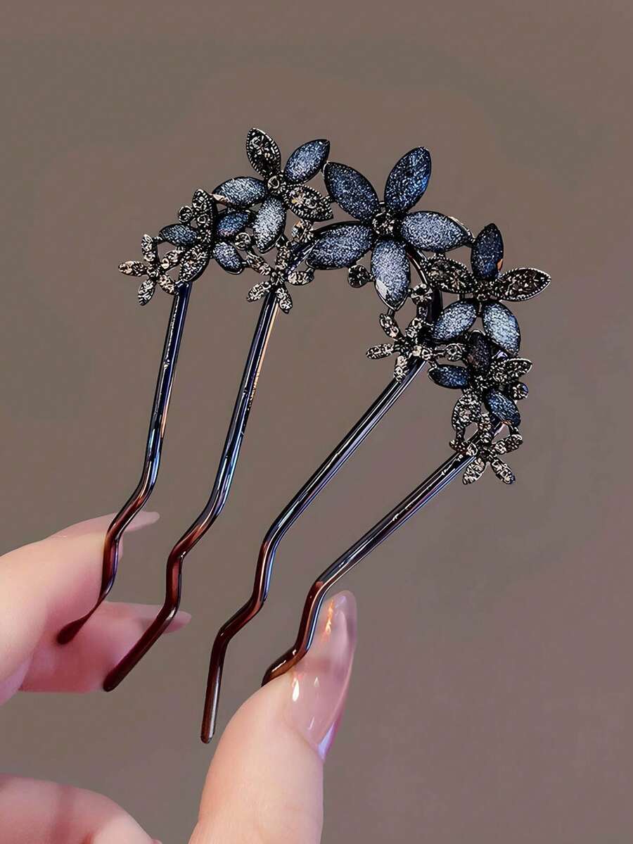 1 buah Jepit Rambut Bentuk U Kupu-kupu Berlian Imitasi Musim Gugur, Jepit Rambut Gaya Vintage Elegan untuk Wanita, Aksesori Rambut Belakang Kepala - MultiWarna - View 1
