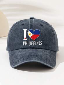 1pc Fashionable Adjustable Washed Baseball Cap, Suitable For Camping, Travel, Party And Fitness, Fit For Various Outdoor Activities, Printed With "PHILIPPINES Heart Flag" Pattern And Text, Elegant And Versatile, Perfect For Camping And Casual Wear, Great Gift For Family And Friends - Washed Cap - View 2