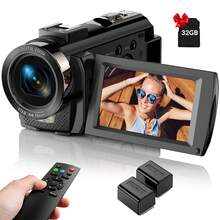 Nicamery Vlog Camera 1080P Full HD 24MP Video Recorder Portable Digital Camera For Home Use 16X Digital Zoom 3.0-Inch IPS 270-Degree Rotating Screen Video Blog Camera With Anti-Shake And Flash For Travel Recording And Meeting Interviews With 32GB Memory Card - Black - View 1