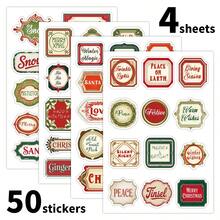 50pcs/4sheets Vintage Christmas Word Stickers, Retro Holiday Labels, Festive Christmas Theme Vocabulary Stickers For Scrapbook, Planner, Gift Wrapping, Envelopes & DIY Crafts - Multicolor - View 1