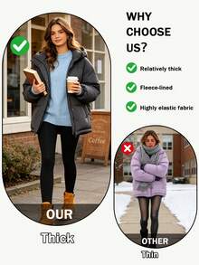 1 Pair Black Fuzzy Fleece Lined Tights, High Elasticity Compression Shaping Warm Leggings For Autumn/Winter - Black - View 4