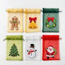 1/2 Sets Random Mixed Color Christmas Organza Drawstring Pouches, See-Through Mesh Gift Bags With Santa Claus And Snowman Patterns, Suitable For Christmas Party Favors, Wedding Candy Packaging, Jewelry Gift Storage, Birthday Gift Wrapping, Holiday Giveaways - A - View 8