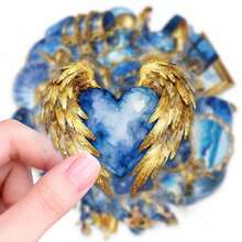 56pcs Blue & Gold Dreamy Vintage Graffiti PET Stickers, Suitable For Decorating Stationery, Gift Packaging, Patterned Envelope Seals, Self-Adhesive Labels, Planner & Creative Projects - one-size - View 7