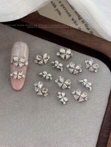 5pcs No-Backing Butterfly Zirconia Nail Art Rhinestone Decor, Luxury Sparkling Water Drop Triangle Square Butterfly Ring - Multicolor - View 3