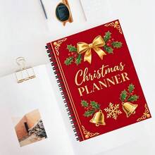 1pc A5 Spiral Christmas Planner Notebook, Red Hardcover, Gold Bow And Bell Pattern, Line Board Aesthetic Holiday Diary, Notes And Schedule, Student Christmas Stationery Gift - A5 lined - View 6
