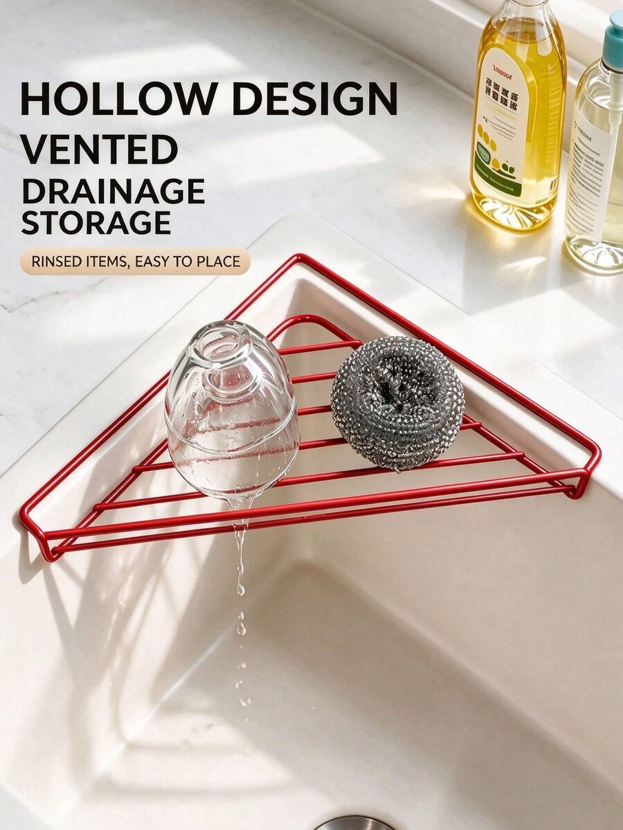 Triangular Corner Sink Drying Rack With Towel Bar, Metal Kitchen Sink Caddy Organizer With Drainage Grid, Sponge Brush Dish Cloth Holder For Kitchen Countertop Accessory - Multicolor - View 1
