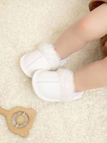 Cute Infant Slingback Slippers Fluffy Toddler Soft Sole First Walker Shoes - White - View 5
