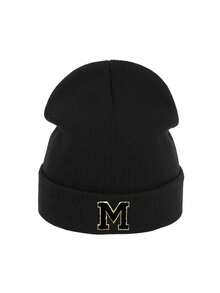 Women's Black Ribbed Cuff Knit Hat (With A-Z Gold Letters), Soft Knit Fabric, Versatile Warm Windproof Winter Knit Hat - Black - View 7