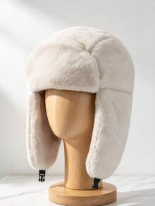 1pc Men's Black Faux Fur Bomber Hat, Adjustable Outdoor Casual Sun Protection Cap, Suitable For Spring/Autumn Travel, Beach, Party - Black - View 8