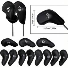 11pcs Golf Club Head Covers, Multi-Style Iron Club Leather Headcovers, High Quality Golf Club Head Protector Caps/Golf Club Covers/Iron Club Headcovers - Black - View 4