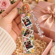 Custom Floral Photo Keychain, Personalized Family Key Chain, Vintage Flower Keychains, Customized Text Stocking Name Tag, Customizable Christmas Gift - Multicolor - View 3
