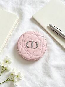 Portable Double Sided Compact Makeup Mirror Heart Quilted PU Pocket Mirror For Makeup Touch Up Travel Daily Use Bridesmaid Birthday Holiday Gift For Women DIOR - Pink - View 3