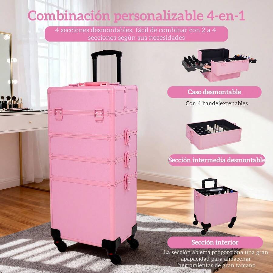 Kingsteam Cosmetic Storage Case, Pink, Customizable Layers
