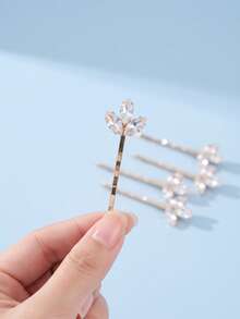 6pcs Elegant Rhinestone Decor Bobby Pin, Sweet & Chic Floral Hair Clips Set For Women Daily Party Hair Accessories - Multicolor - View 2