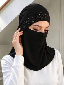 1件裝女款多功能面罩底帽 素色柔軟針織面料 輕盈透氣 四季可穿搭 搭配圍巾與長袍 - 黑色 - 查看 3