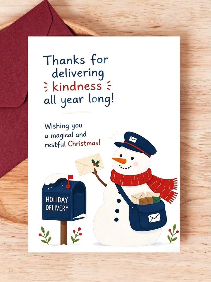 1 Set Christmas Thank You Card For Mail Carrier, Snowman Postman Greeting Card, Holiday Appreciation Card For Postal Worker, Xmas Thank You Gift Card, Winter Holiday Paper Card, Seasonal Greeting Stationery - A6 - View 1