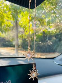 Creative Car Hanging Ornament, Moon And Star Chain Delicate Small Car Rearview Mirror Decorative Pendant, Car Rearview Mirror Hanging Ornament, Women's Car Decoration - A - View 6
