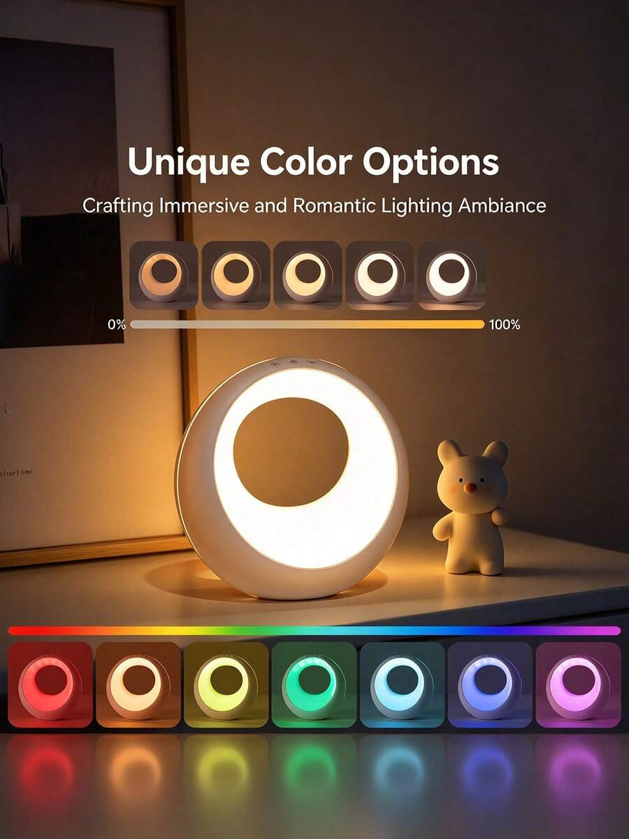 1pc Rechargeable Touch Night Light, Dimmable Touch Desk Lamp, Portable Ring Light For Bedroom, Rechargeable Bedside Lamp, Suitable For Bedroom, Nursery, Hallway, Living Room And More - Multicolor - View 1