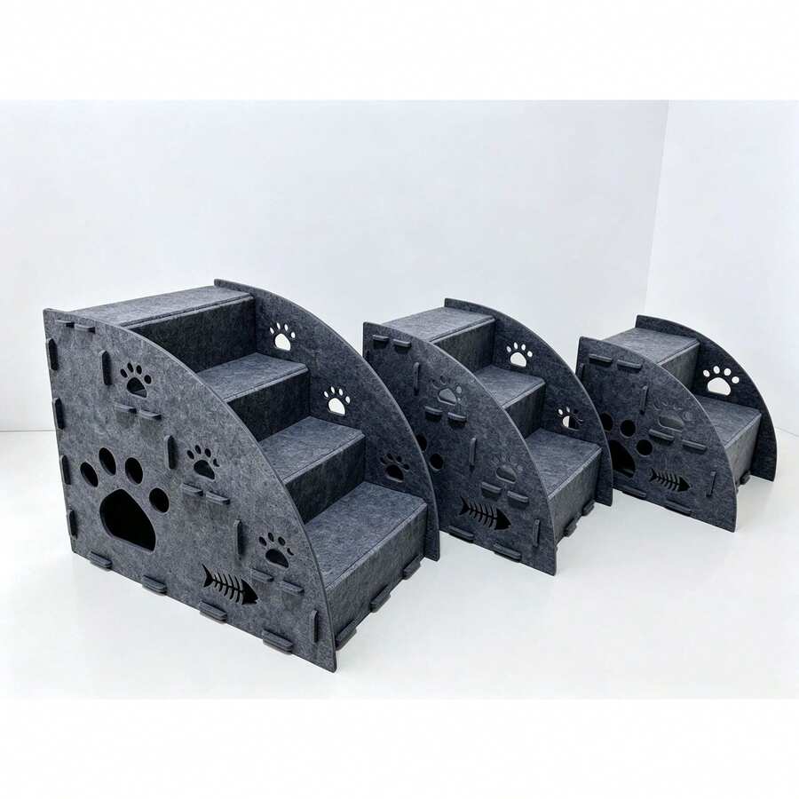 Non Slip Pet Ramp Stair For Cat Dog Multi Layer Felt Climbing Pad For Bed - Grey - View 1