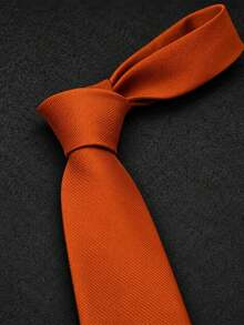 1pc Men's Burnt Orange Neckties, Solid Color Textured Twill Formal Business Ties For Wedding Groom & Groomsmen, Office, Interviews, Prom & Parties - Orange-red - View 4