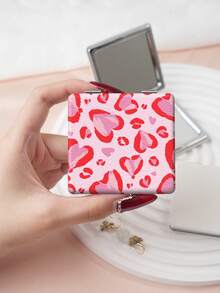 1PC Millennium Y2K Series Portable Vanity Mirror, Foldable Lightweight Ultra-Thin Convenient Hand Mirror, Durable PU Leather, Suitable For Multiple Scenarios And All People, Foldable Small Square Mirror, Portable Pocket Mirror, Classic Leopard Print Heart Pattern Design, Exquisite And Delicate, Foldable Structure, Durable And Reliable, Drop-Resistant, Easy To Carry, Handheld Makeup Mirror, 180° Flip Cover, Multi-Functional Mini Mirror, Compact Mirror, Mirrors, Daily, Holiday, Birthday, Valentine's Day, Mother's Day - Multicolor - View 5