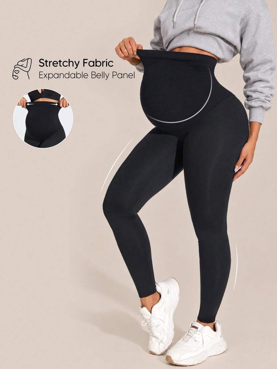 Maternity Leggings, High-Waisted Design, Suitable For Sports, Yoga And Various Occasions Spring Black Fall - Black - View 1