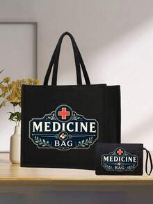 收納托特包套組，復古紅十字「MEDICINE BAG」印花大容量手提包，急救托特包，女款時尚托特包，單肩包，化妝包，旅行盥洗包，護理師、護理系學生、醫生與醫療專業人士的完美禮物，聖誕節、生日禮物 - 彩色 - 查看 12